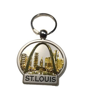 St Louis Missouri Keychain Souvenir Gold Silver Tone Metal Arch Sky Line